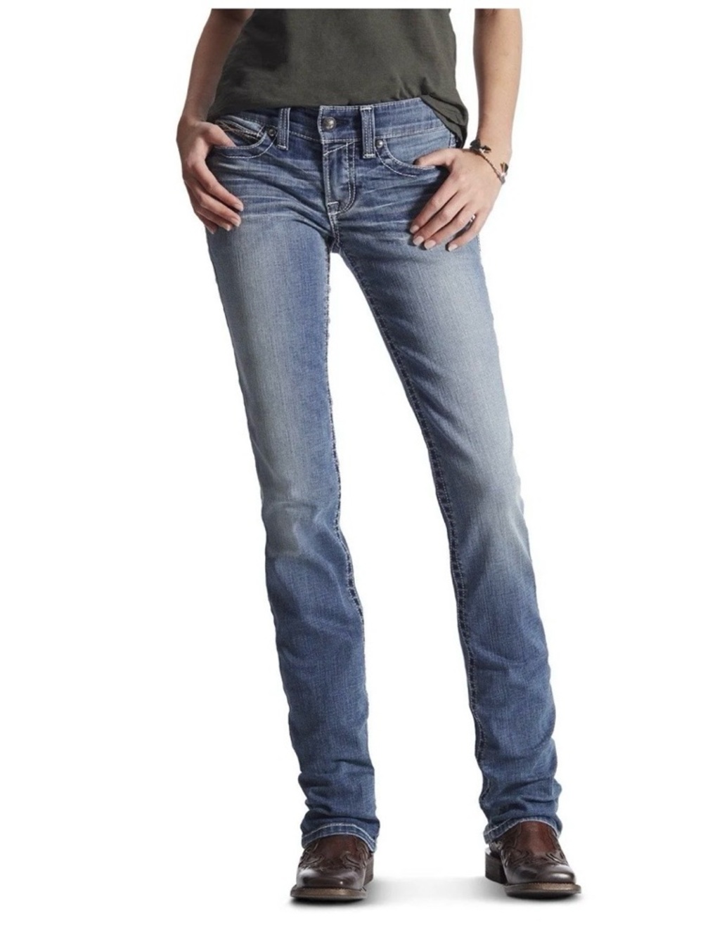 ARIAT REAL western performance stretch straight leg denim jeans stitched Sz 30 - Picture 3 of 14
